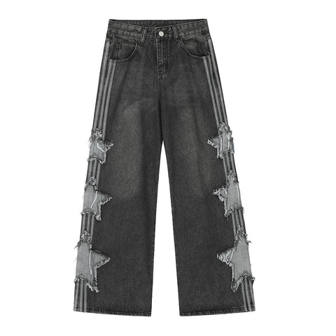 grunge outfits Y2K American Retro Five-Pointed Star Wide-Leg Workwear Jeans Women's High Street Straight Pants