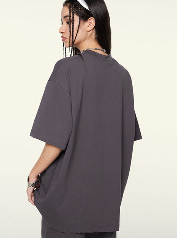 Sonicelife-Solid Color Frayed Half-Sleeved Trendy Tops