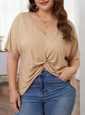 Sonicelife-Loose Casual V-Neck Hem Top