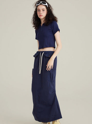 Sonicelife-Blue Fashionable Semi-Open Lapel Short-Sleeved Top