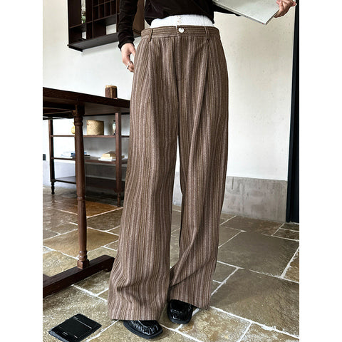 skater boy outfits Dtwo Autumn and Winter Contrast Color Stitching Striped Woolen Wool Mopping Pants Trousers Straight Pants Original Niche Design Women's Pants