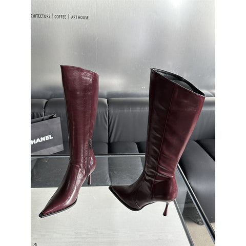 frat outfits Style Simple Retro Pointed Brown Stiletto Heel Martin Boots Thin Boots Pile Boots Women's Boots High Heel Boots