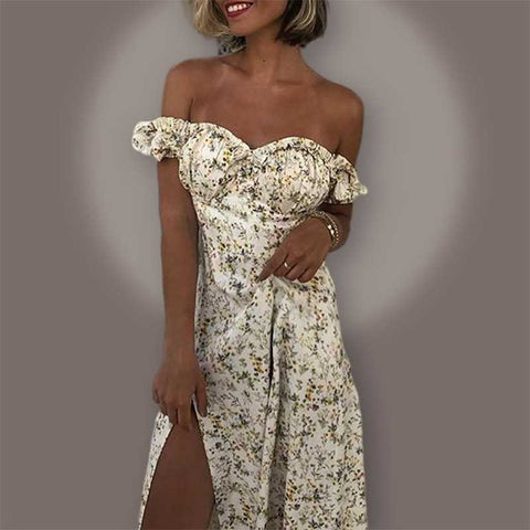 indie dress to impress 2024 Summer New Women's Clothing Sexy Elegant Fashion off-the-Shoulder Mid-Length Floral Dress