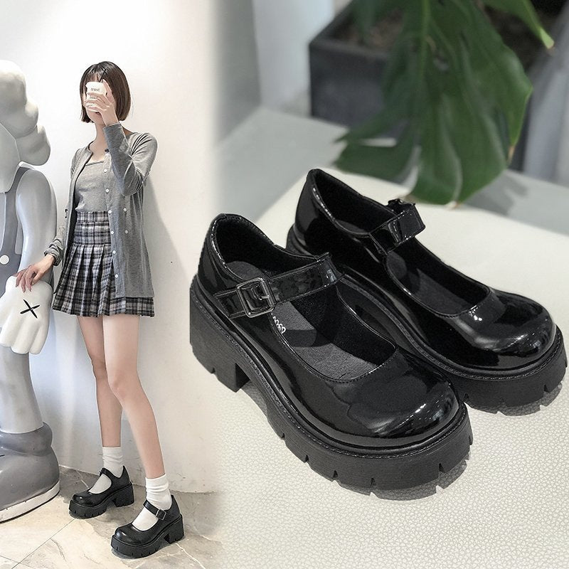 shoes Summer plus Size New Mary Jane Women's Shoes Thick Heel Platform JK Uniform Single-Layer Shoes Women's Retro British High Heels