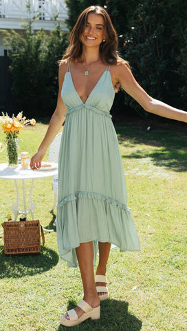 Sonicelife hoco dresses-Chiffon Ruffle Midi Dress