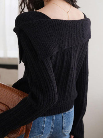 Sonicelife Solid Off Shoulder Knit Sweater