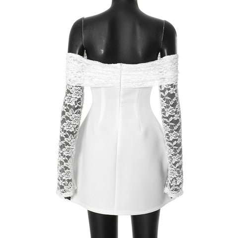 Sonicelife Sexy Long Sleeve off-Shoulder Shoulder-Baring Slim Fit Mini Skirt (PRE-ORDER)