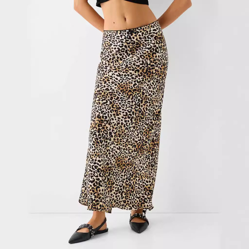 soulja boy outfits Elegant Leopard Print Skirt Casual Split Sexy French Long Skirt Su3846