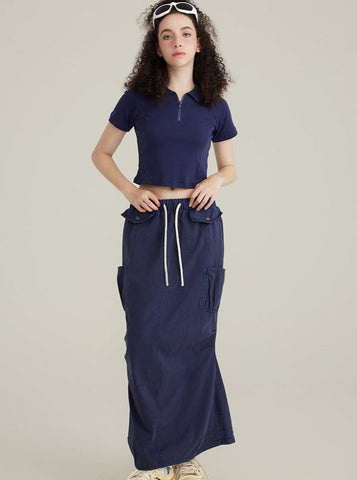 Sonicelife-Blue Fashionable Semi-Open Lapel Short-Sleeved Top