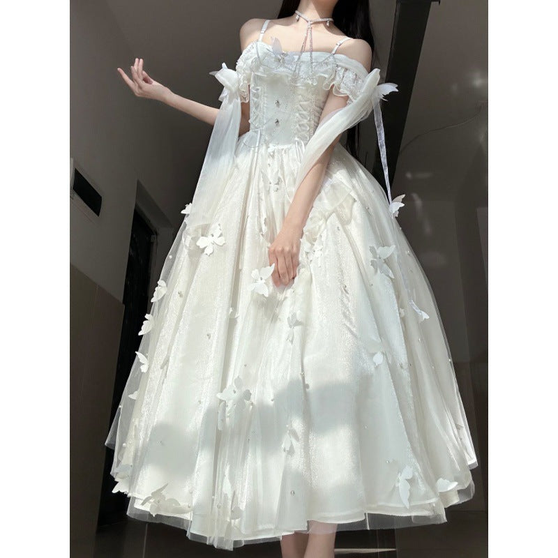 mythical creatures dress to impress Evening Dress New White Summer Wind Chimes Spring and Summer White Moonlight Feeling Stairs Butterfly Theme Fairy Fairy Fairy Skirt