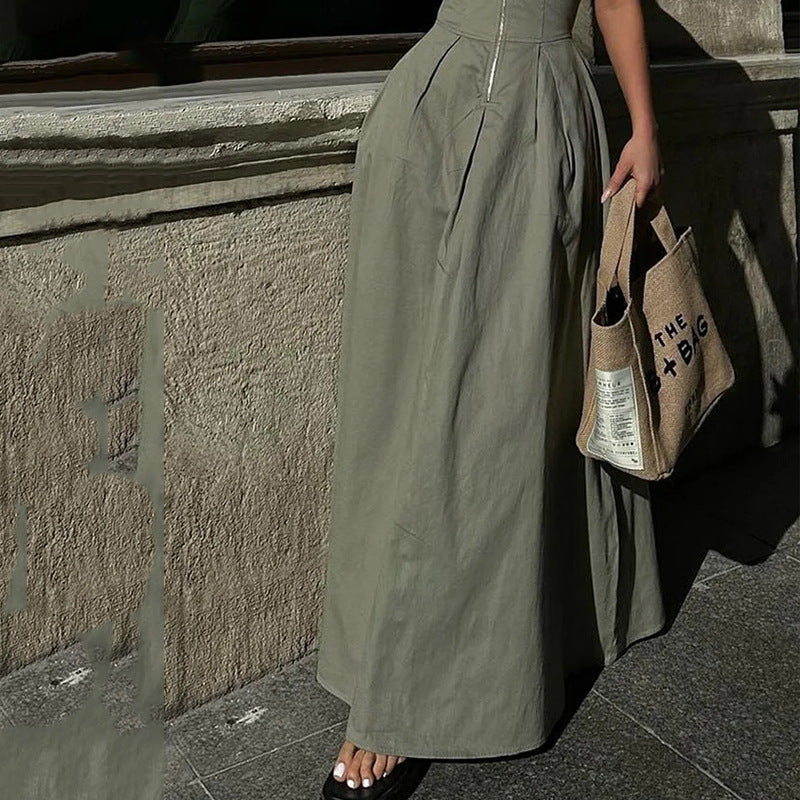 dress to impress outfits 2024 New Fashion Ladies Fashion Casual Sleeveless Solid Color Waist Dress