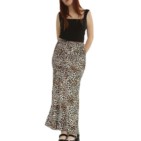 soulja boy outfits Elegant Leopard Print Skirt Casual Split Sexy French Long Skirt Su3846