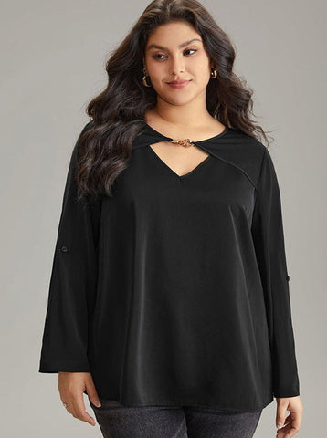 Sonicelife-Elegant V-Neck Cross Border Black Top