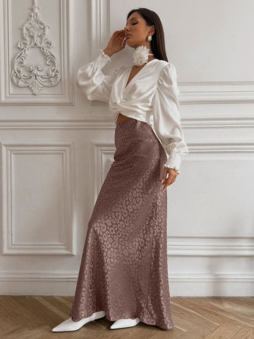 Sonicelife-Cross-border jacquard leopard print skirt European and American 2024 summer new trend hip-wrapped jacquard leopard print long skirt