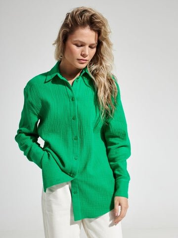 Sonicelife-Elegant Green Loose Temperament Polo Shirt