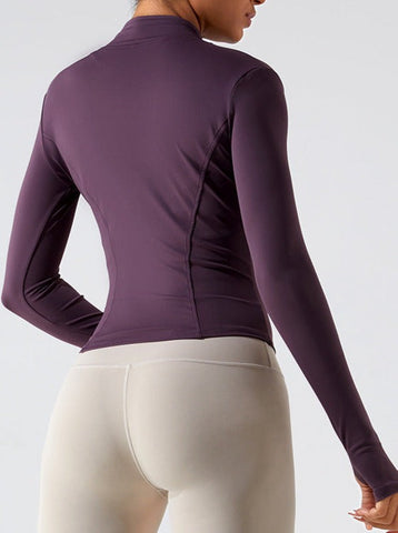 Sonicelife-Violet Zipper Long-Sleeved Quick Drying Fitness Sports Top