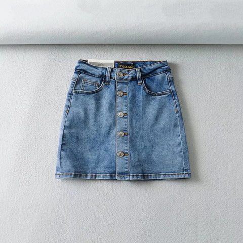 church outfit Single-Breasted Denim Skirt for Women Spring and Summer Elastic Slim Fit High Elastic Anti-Exposure Sheath Skirt Denim Skirt