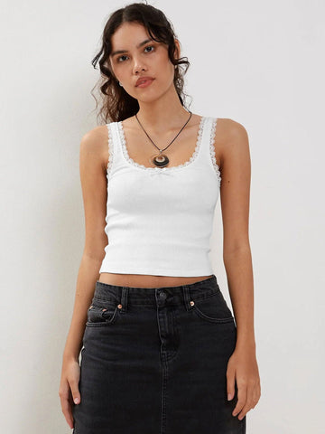 Sonicelife-White Tank Lace Sleeveless Crop Top