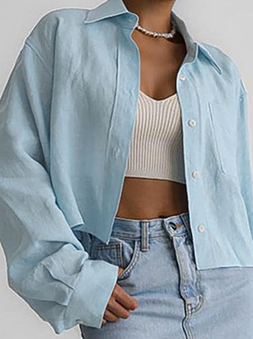 Sonicelife-Casual Collared Long-Sleeved Top