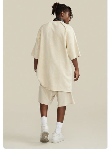 Sonicelife-Spring Beige Basic Plain Oversized Shirt