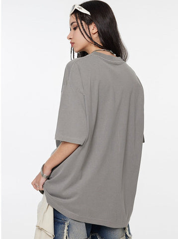 Sonicelife-Gray Trendy Vintage Short-Sleeved Loose T-Shirt