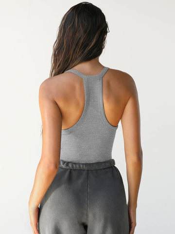 Sonicelife-Grey Halter V-Neck Plain Sleeveless Top