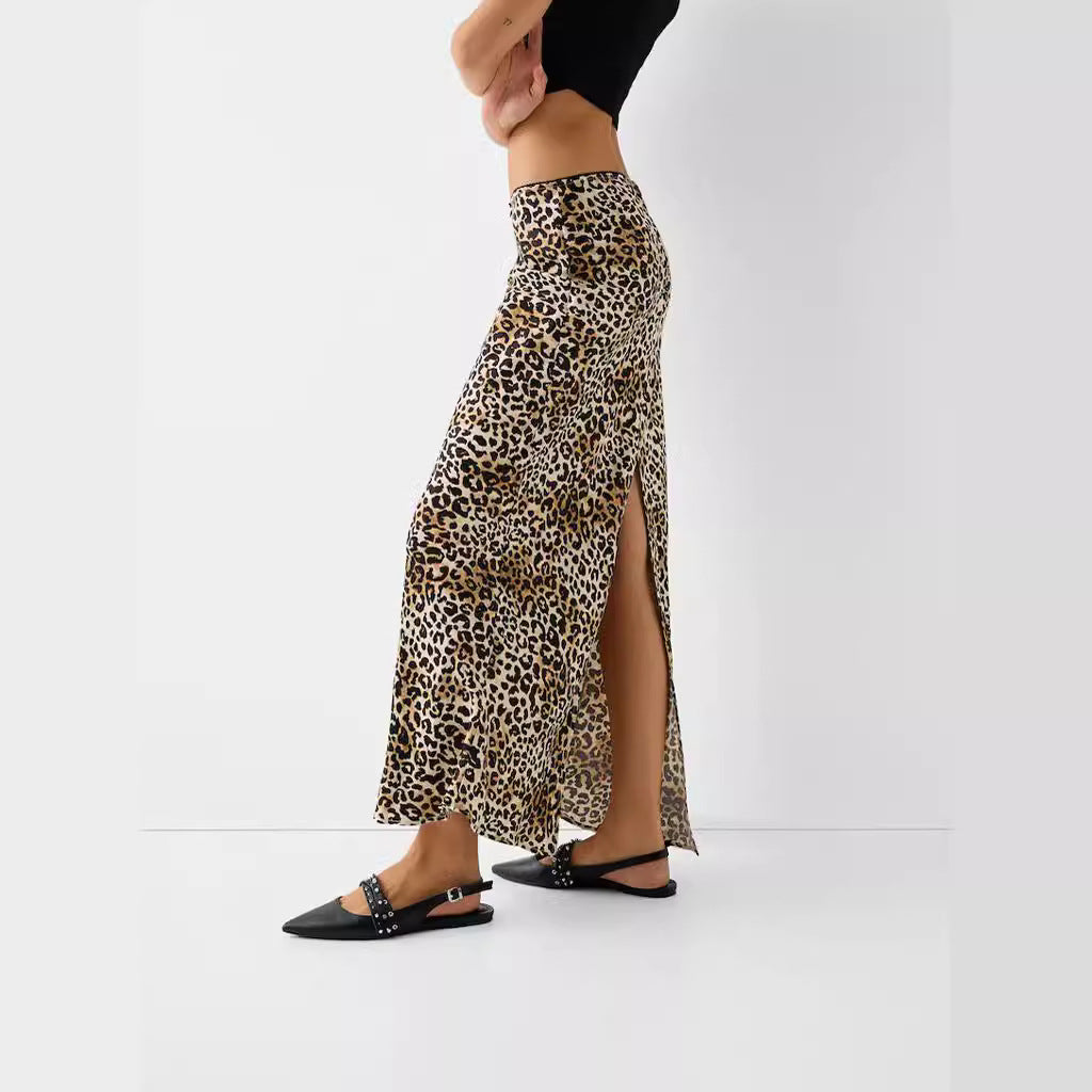 soulja boy outfits Elegant Leopard Print Skirt Casual Split Sexy French Long Skirt Su3846