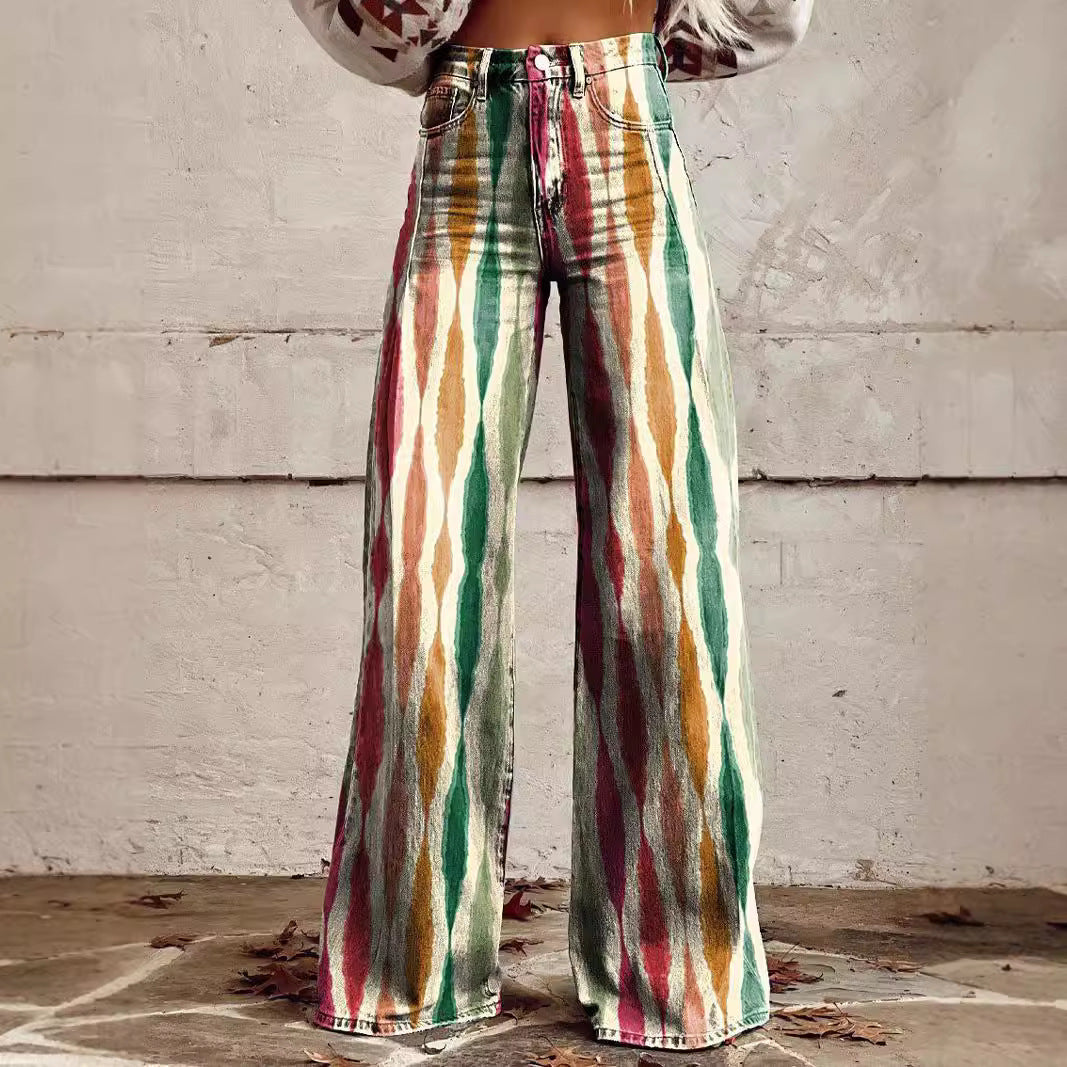 2000s fashion 2024 New 3D Thermal Transfer Flared Pants Simulation Denim Trousers Loose Pants