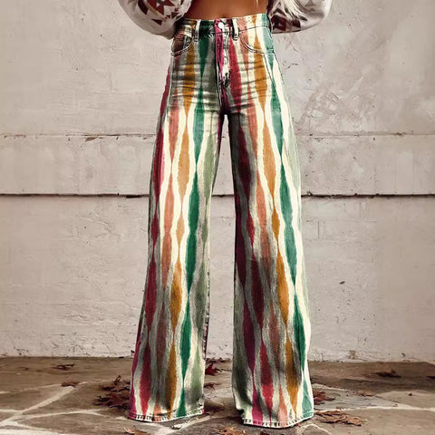 2000s fashion 2024 New 3D Thermal Transfer Flared Pants Simulation Denim Trousers Loose Pants