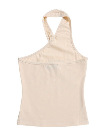 Sonicelife-Sexy Halter Neck Irregular Slim Fit Vest Top