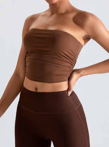 Sonicelife-Brown Threaded Chest-Wrapped Slim Fitting Tube Top