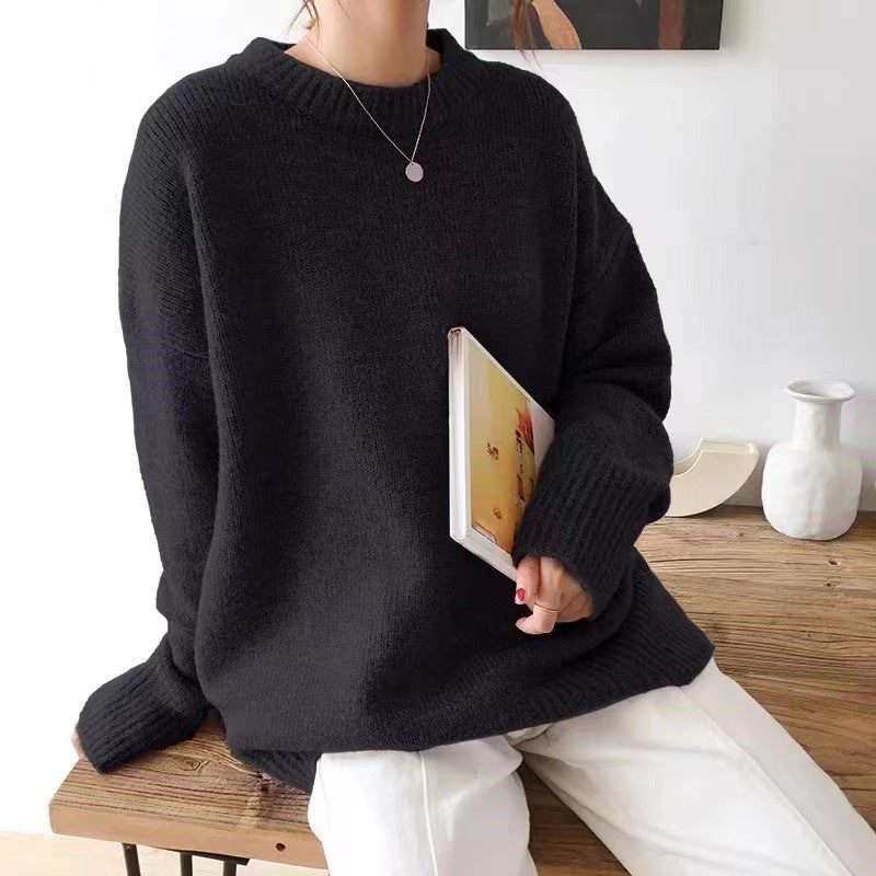 men fall outfits casual Gray Sweater Women's Autumn and Winter Loose Retro Hong Kong Style Lazy Style round Neck Pullover Top Thick Thread Outer Wear Sweater Women