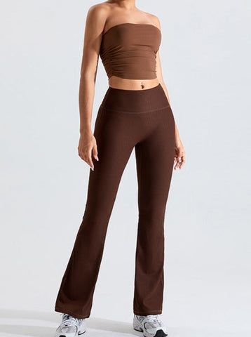 Sonicelife-Brown Threaded Chest-Wrapped Slim Fitting Tube Top