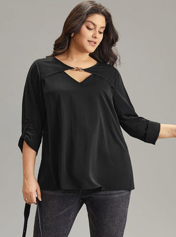 Sonicelife-Elegant V-Neck Cross Border Black Top