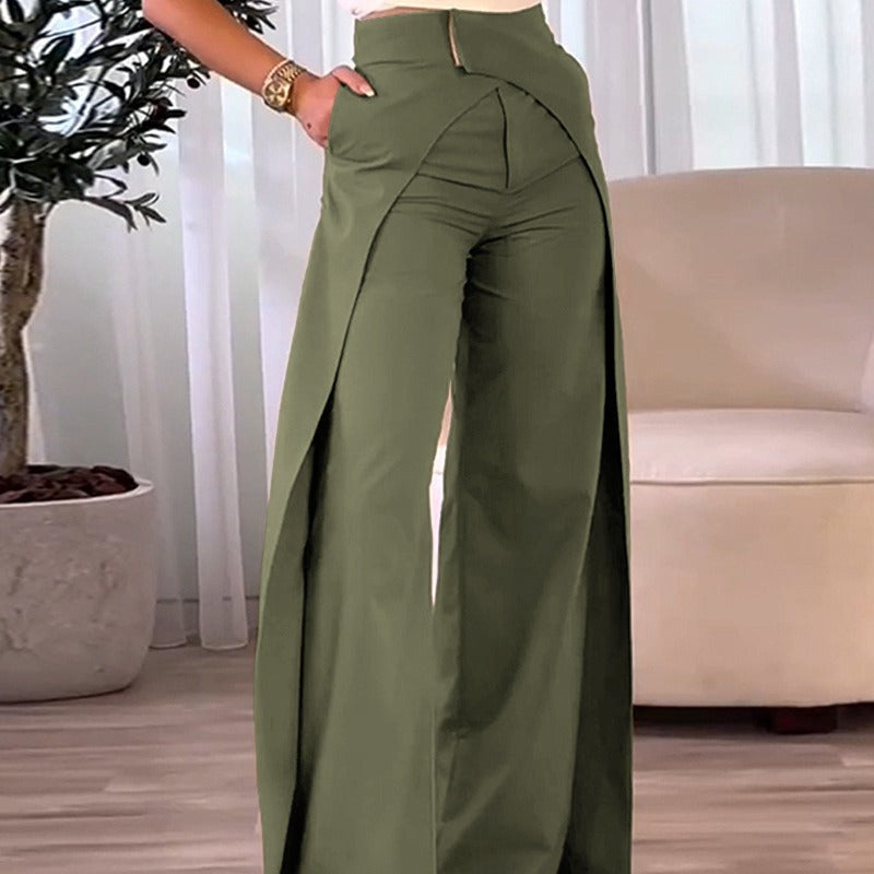 business casual outfits woman New Cross-Design Casual Wide-Leg Pants