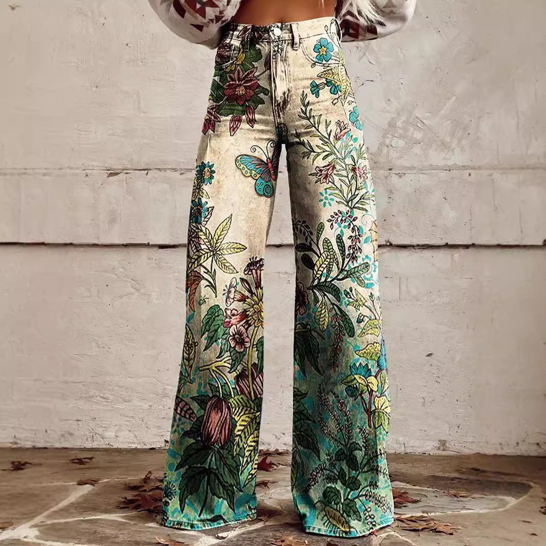 2000s fashion 2024 New 3D Thermal Transfer Flared Pants Simulation Denim Trousers Loose Pants