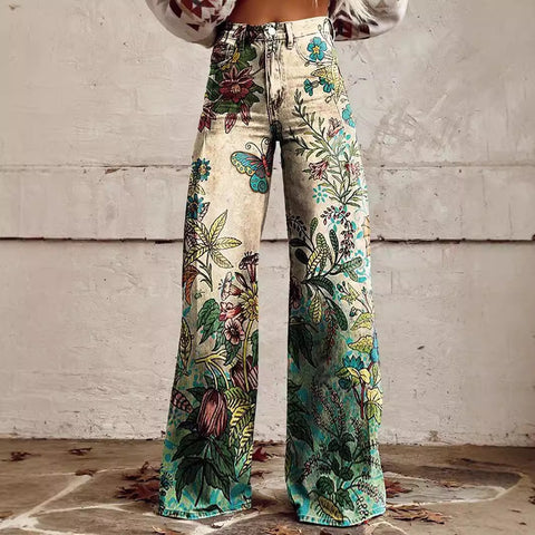2000s fashion 2024 New 3D Thermal Transfer Flared Pants Simulation Denim Trousers Loose Pants
