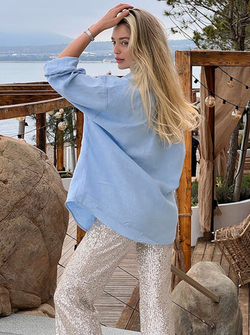 Sonicelife-Elegant Thin Long Sleeve Loose Shirt