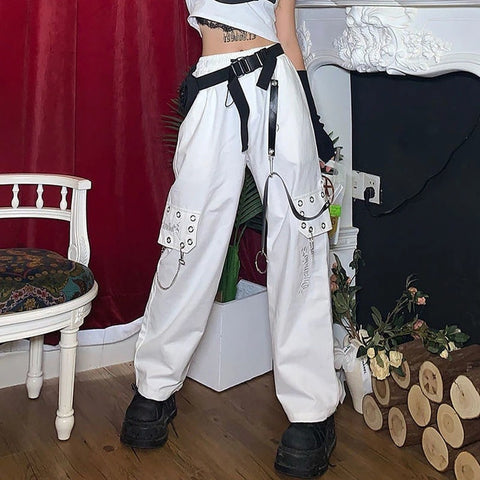 concert outfit Harajuku Block Hot Girl Pants Women Hong Kong Style Fried Street Pants Black Casual Gothic Style Street Hip Hop Tooling Wide Leg Pants