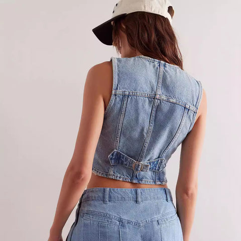dti outfits New Fashion Casual V-neck Denim Top Women's Adjustable Vest Small Vest