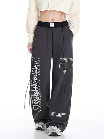 Sonicelife Women Wide Leg High Waist Pants Hip Hop Baggy Goth Hippie Side Stripe Casual Sweatpants Y2K Kpop Jogging Sports Trousers