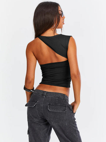 Sonicelife-Black Sexy One Shoulder Crop Top