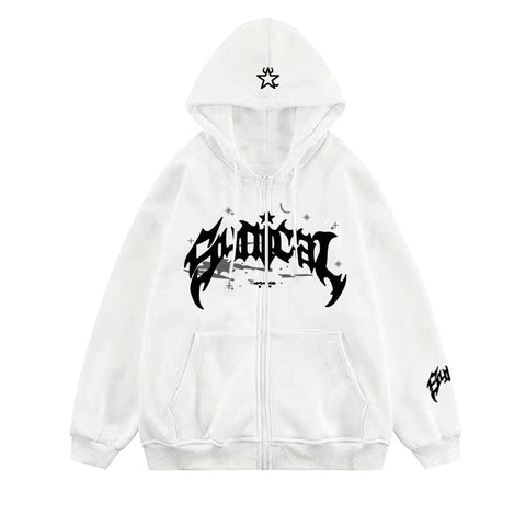 Sonicelife Letter Star Print Contrast Color Oversized Hoodie