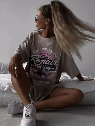 Sonicelife-Retro Vintage Heavy Half Sleeve Loose Shirt