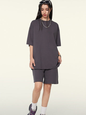 Sonicelife-Solid Color Frayed Half-Sleeved Trendy Tops