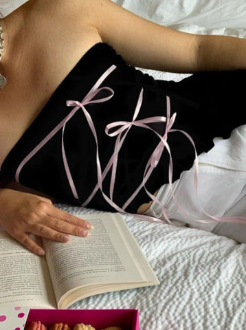 Sonicelife-Pink Strappy Bow Design Tube Top