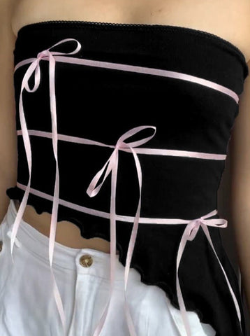 Sonicelife-Pink Strappy Bow Design Tube Top