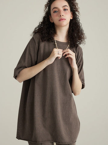 Sonicelife-Loose Brown Basic Solid Color Casual Shirt