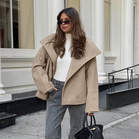 2000s fashion Commuter French Style Khaki Woolen Coat Women's 2024 Winter High-Grade Thickened Double-Breasted Lapel Coat Women's Clothing