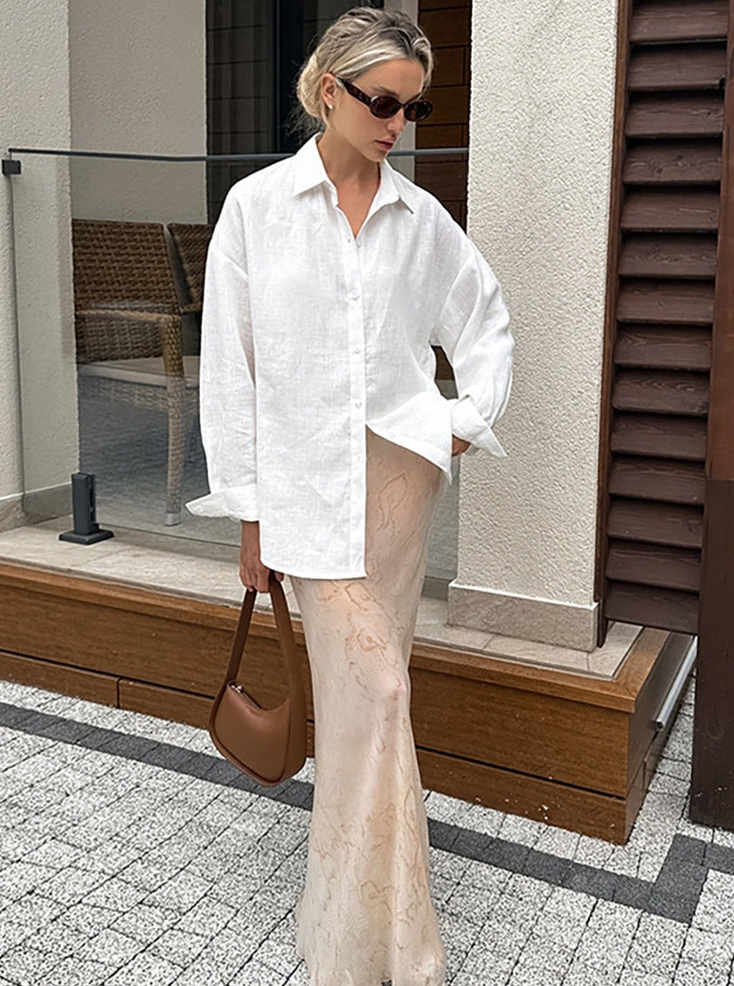 Sonicelife-Elegant Thin Long Sleeve Loose Shirt
